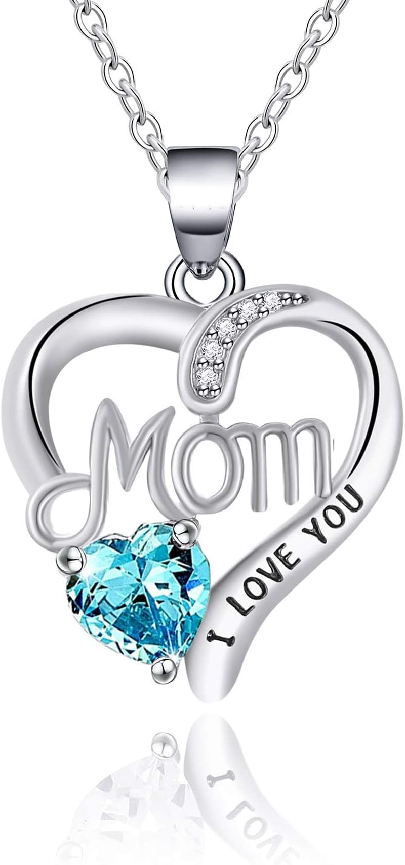 I Love You Mom Love Heart Necklace,925 Sterling Silver Rhinestone Necklace for Mom,Best Mom Necklace Gift for Mother