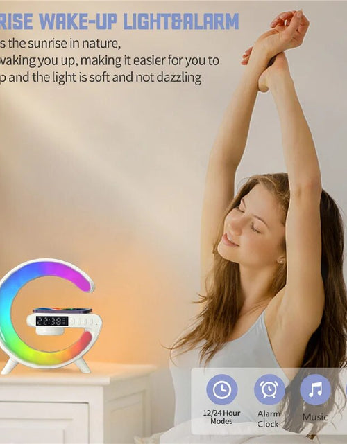 Load image into Gallery viewer, Multifunctional Wireless Charger Stand Pad Alarm Clock Speaker RGB Light Fast Charging Station for Iphone X 11 12 13 14 Samsung
