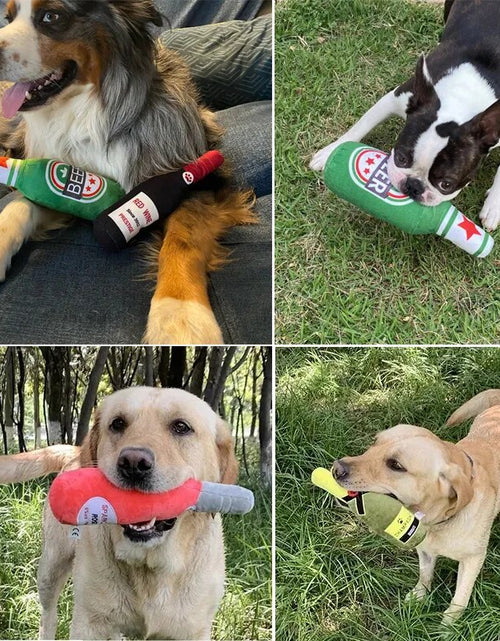 Load image into Gallery viewer, Interactive Dog Toys Champagne Wine Bottle Shape Pet Toy Plush Filled Vodka Toy Squeaky Bite-Resistant Pet Supplies Whisky
