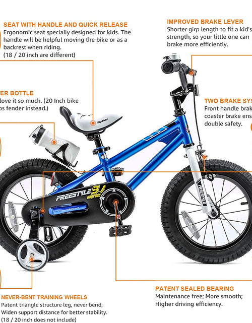 Load image into Gallery viewer, Kids Bike Boys Girls Freestyle Bicycle 12 14 16 Inch with Training Wheels, 16 18 20 with Kickstand Child&#39;S Bike, Blue Red White Pink Green Orange
