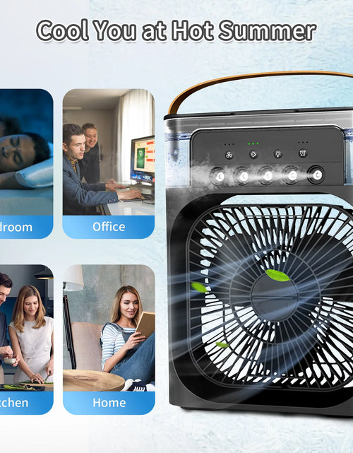 Load image into Gallery viewer, Portable Air Conditioner,  3-IN-1 Personal Air Cooler, 3 Speeds, 7-Color Night Light, USB Powered Small Cooling Fan, Mini Evaporative Air Cooler for Room Desk Car, Black
