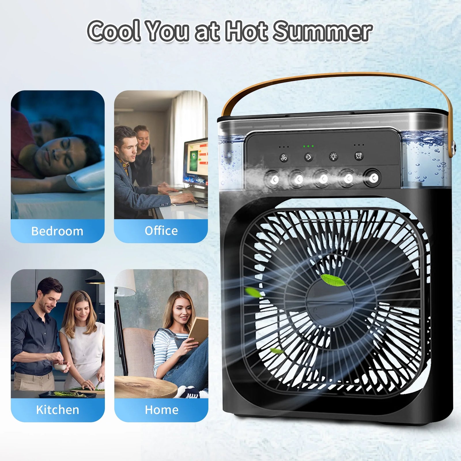 Portable Air Conditioner,  3-IN-1 Personal Air Cooler, 3 Speeds, 7-Color Night Light, USB Powered Small Cooling Fan, Mini Evaporative Air Cooler for Room Desk Car, Black