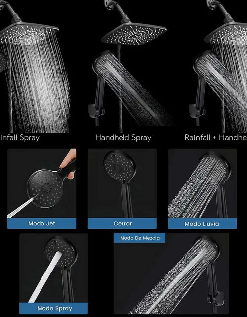 Load image into Gallery viewer, 5-Setting High Pressure Shower Head 12 Inch Rain Shower Head with Handheld and Hose Silver
