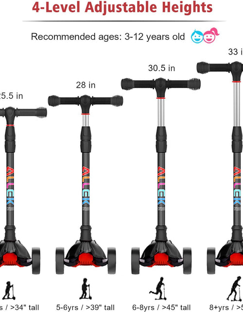 Load image into Gallery viewer, Kick Scooter B02, Lean &#39;N Glide Scooter with Extra Wide PU Light-Up Wheels and 4 Adjustable Heights for Children from 3-12Yrs (Black)
