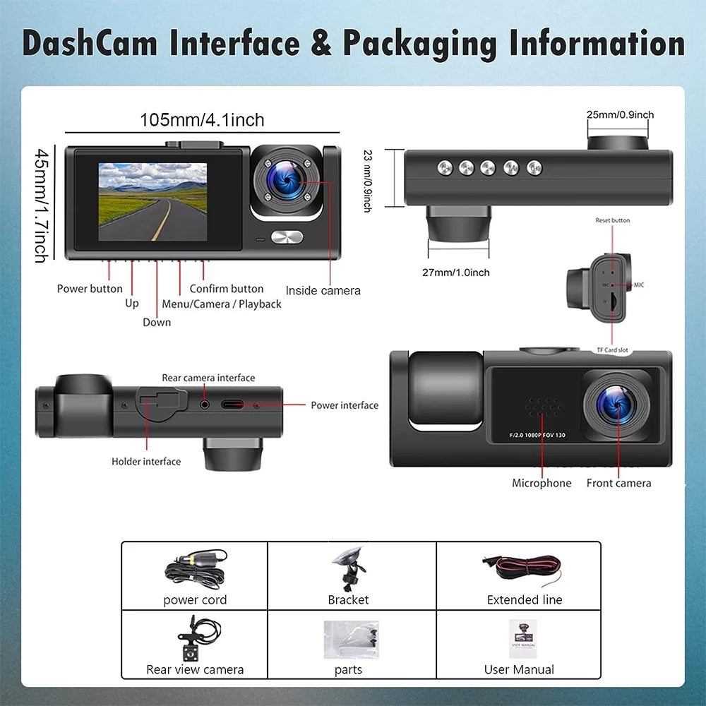 2" Car Dual Camera Dash Cam Front and Backup 1080P Driving Recorder DVR 150° Wide Angle Night Vision Loop Recording