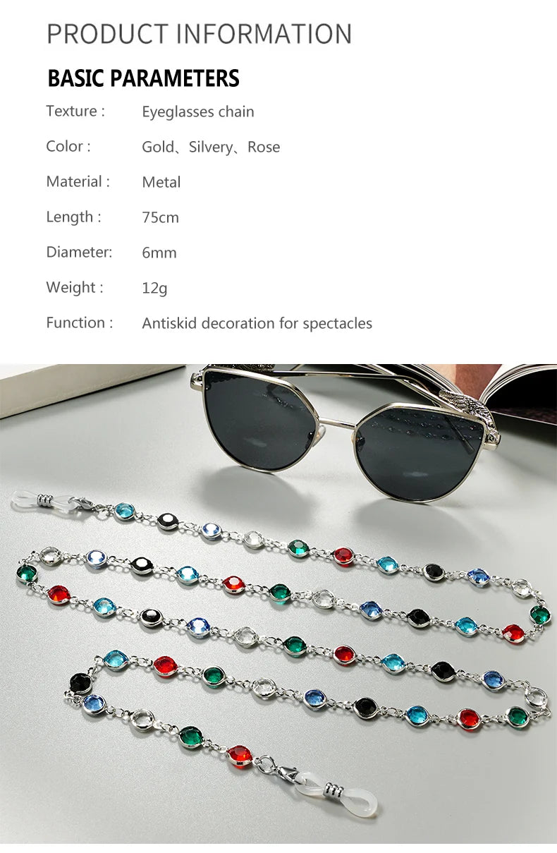 Eyeglass Chains for Women- Chic Sunglasses Crystal Chains for Women -  Eyeglass Holders Beaded String Metal Cords