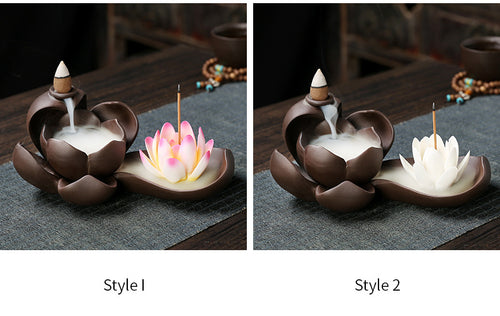 Load image into Gallery viewer, 1pc Creative Purple Clay Waterfall Backflow Incense Burner Lotus Zen Home Decor Incense Stick Holder Ceramic Censer Handicrafts
