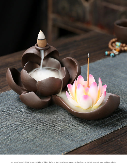 Load image into Gallery viewer, 1pc Creative Purple Clay Waterfall Backflow Incense Burner Lotus Zen Home Decor Incense Stick Holder Ceramic Censer Handicrafts
