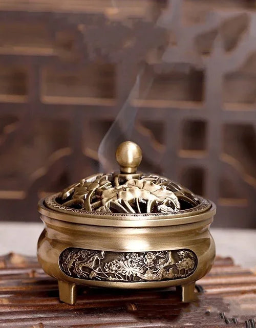 Load image into Gallery viewer, Pure Copper Antique Three-legged Aromatherapy Stove DIY Household Indoor Pan Incense Wire Incense Burner Tea Ceremony Decoration
