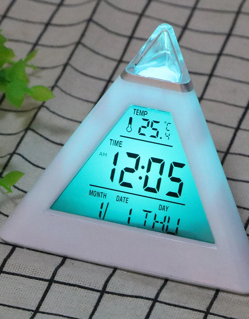 Load image into Gallery viewer, Triangle Pyramid Colorful Backlight Change Clock Perpetual Calendar Thermometer Digital Alarm Clock
