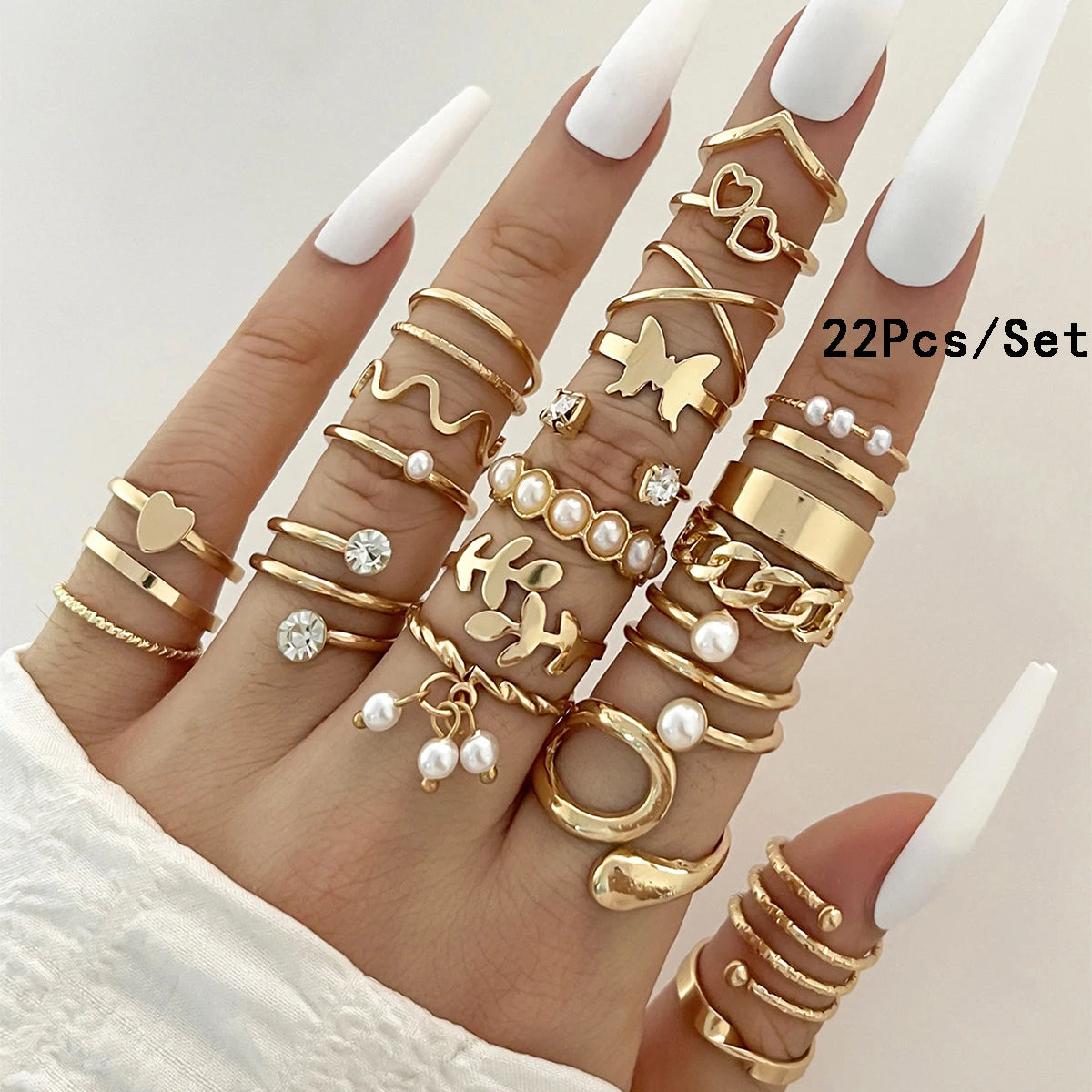 23Pcs Trendy Simple Knuckle Rings Set For Women Crystal Star Moon Eye Wave Ring Female Fashion Party Jewelry Accessories