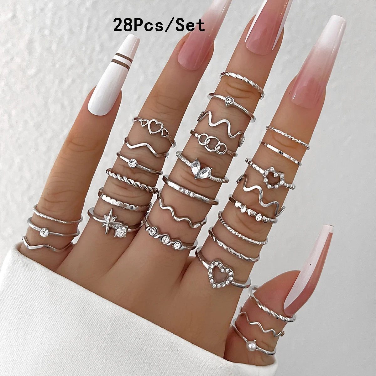 23Pcs Trendy Simple Knuckle Rings Set For Women Crystal Star Moon Eye Wave Ring Female Fashion Party Jewelry Accessories