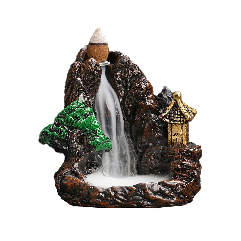 Creative High Mountain Flowing Resin Back Flow Incense Holder Waterfall Incense Burner Home Indoor Decor Aromatherapy Ornament