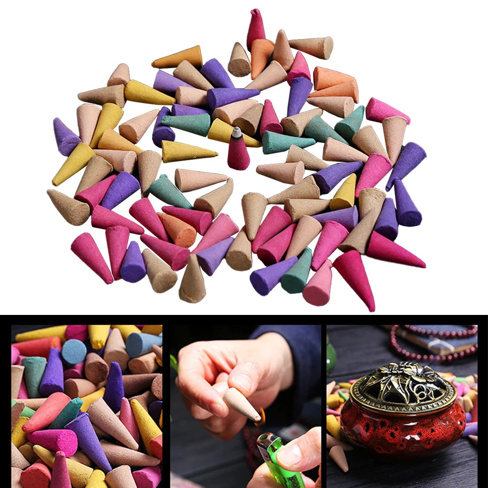 60Pcs Scented Incense Cones Anxiety Relief Fragrance Incense Cones Natural Scents Cones for Meditation Relaxation