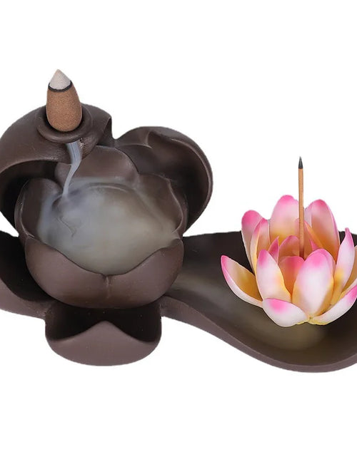 Load image into Gallery viewer, 1pc Creative Purple Clay Waterfall Backflow Incense Burner Lotus Zen Home Decor Incense Stick Holder Ceramic Censer Handicrafts
