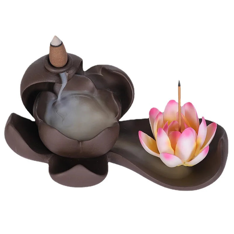 1pc Creative Purple Clay Waterfall Backflow Incense Burner Lotus Zen Home Decor Incense Stick Holder Ceramic Censer Handicrafts