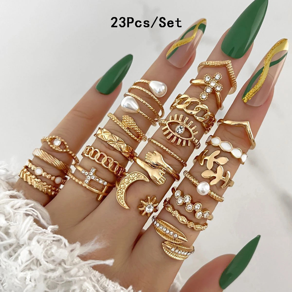 23Pcs Trendy Simple Knuckle Rings Set For Women Crystal Star Moon Eye Wave Ring Female Fashion Party Jewelry Accessories