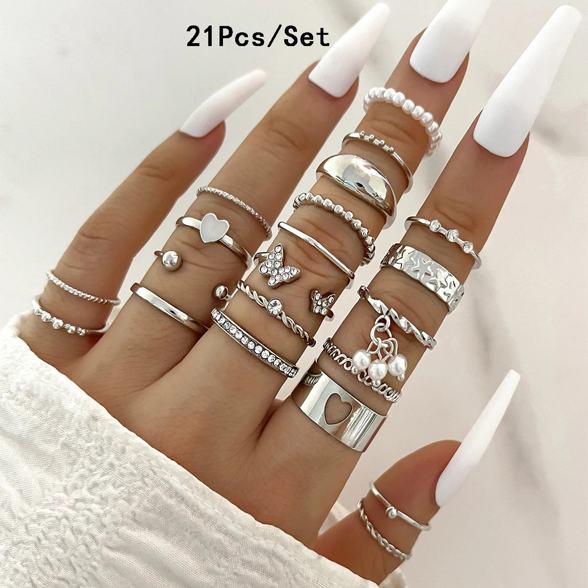 23Pcs Trendy Simple Knuckle Rings Set For Women Crystal Star Moon Eye Wave Ring Female Fashion Party Jewelry Accessories