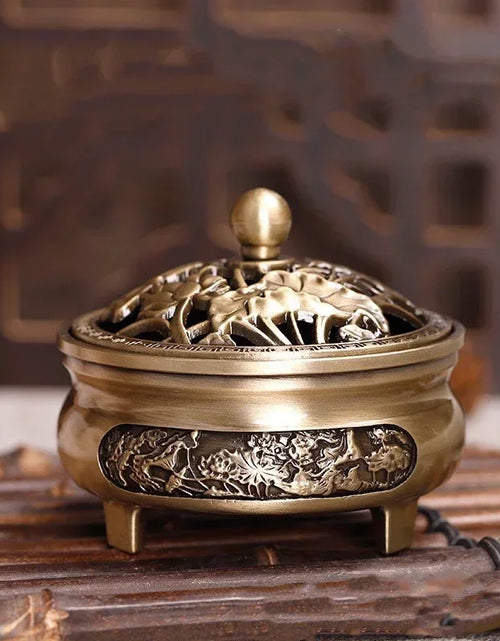 Load image into Gallery viewer, Pure Copper Antique Three-legged Aromatherapy Stove DIY Household Indoor Pan Incense Wire Incense Burner Tea Ceremony Decoration
