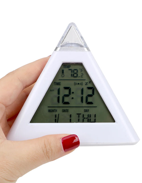 Load image into Gallery viewer, Triangle Pyramid Colorful Backlight Change Clock Perpetual Calendar Thermometer Digital Alarm Clock
