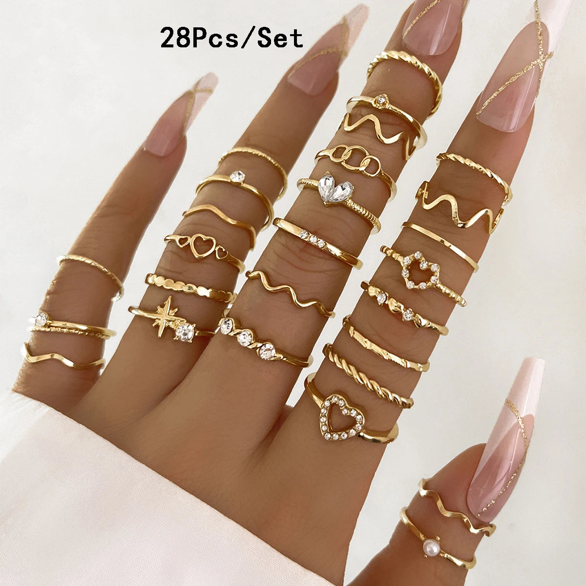 23Pcs Trendy Simple Knuckle Rings Set For Women Crystal Star Moon Eye Wave Ring Female Fashion Party Jewelry Accessories