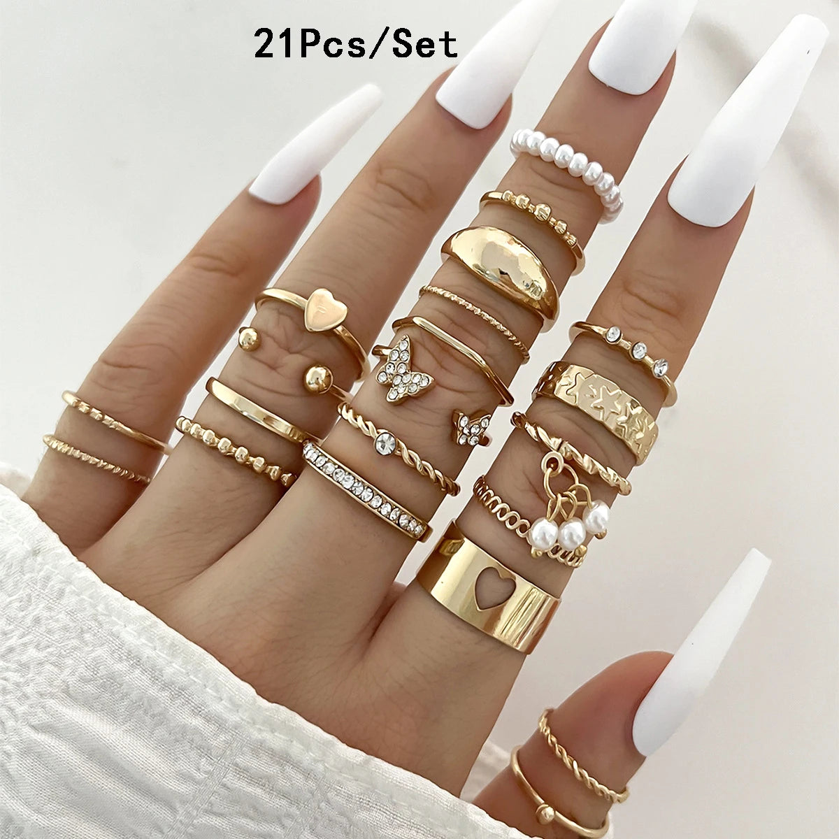 23Pcs Trendy Simple Knuckle Rings Set For Women Crystal Star Moon Eye Wave Ring Female Fashion Party Jewelry Accessories