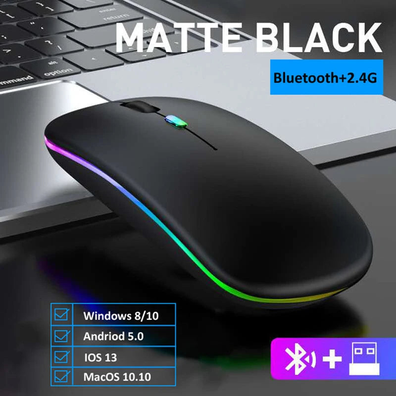 LED Wireless Mouse USB Rechargeable Bluetooth-compatible RGB Mouse Silent Ergonomic Mouse With Backlight For Laptop PC ipad