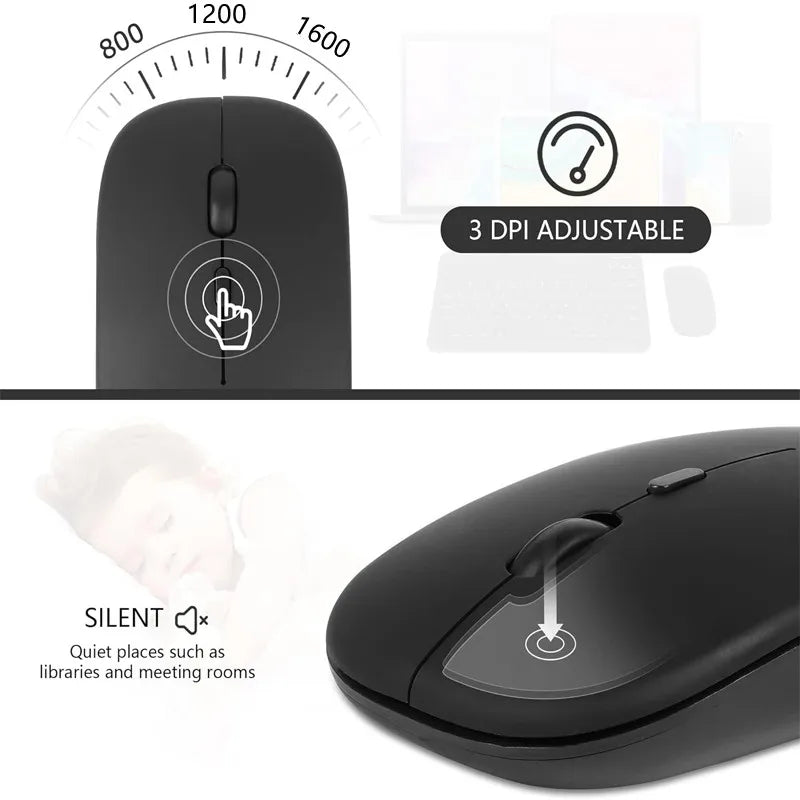 Portable Wireless Mouse Bluetooth-compatible 2.4GHz Dual Modes Computer Mice with Nano Receiver for Notebook PC Laptop Macbook