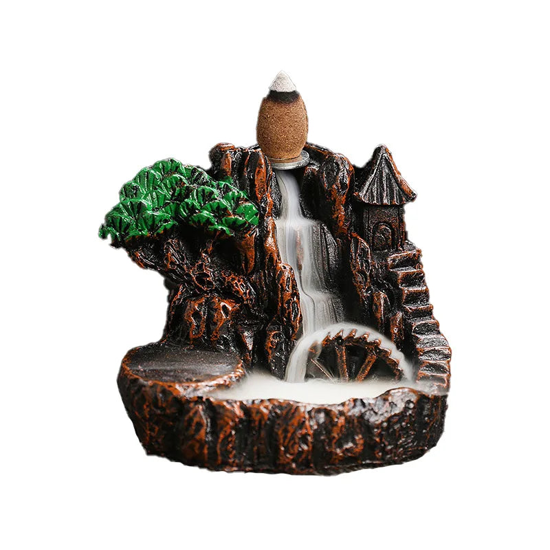 Creative High Mountain Flowing Resin Back Flow Incense Holder Waterfall Incense Burner Home Indoor Decor Aromatherapy Ornament