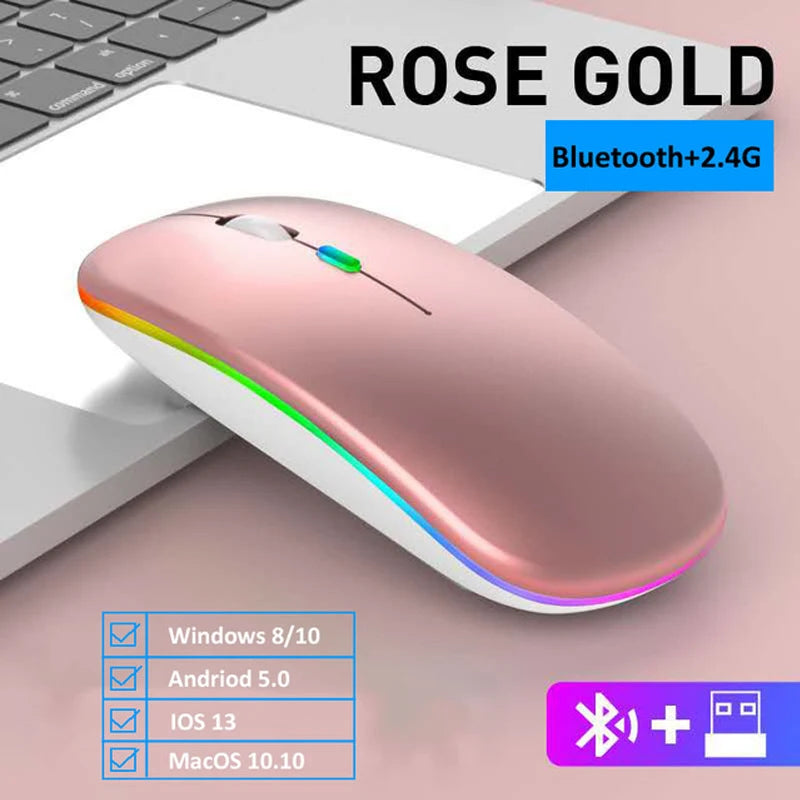 LED Wireless Mouse USB Rechargeable Bluetooth-compatible RGB Mouse Silent Ergonomic Mouse With Backlight For Laptop PC ipad