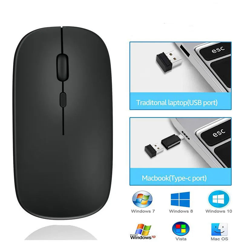 Portable Wireless Mouse Bluetooth-compatible 2.4GHz Dual Modes Computer Mice with Nano Receiver for Notebook PC Laptop Macbook