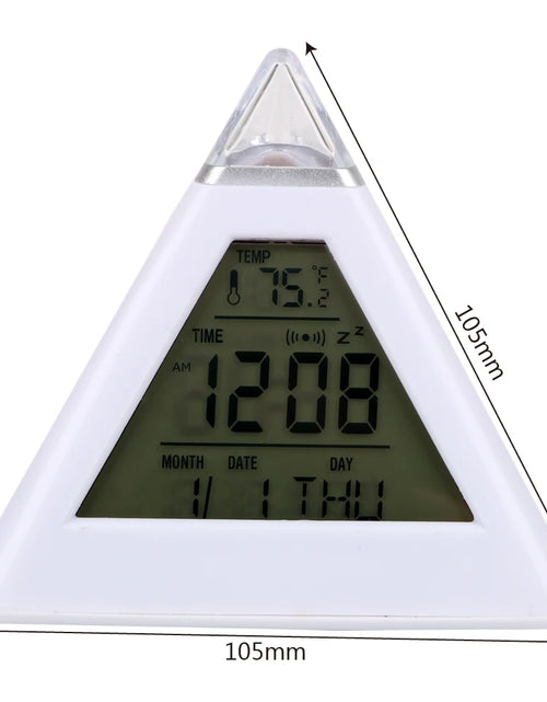 Load image into Gallery viewer, Triangle Pyramid Colorful Backlight Change Clock Perpetual Calendar Thermometer Digital Alarm Clock
