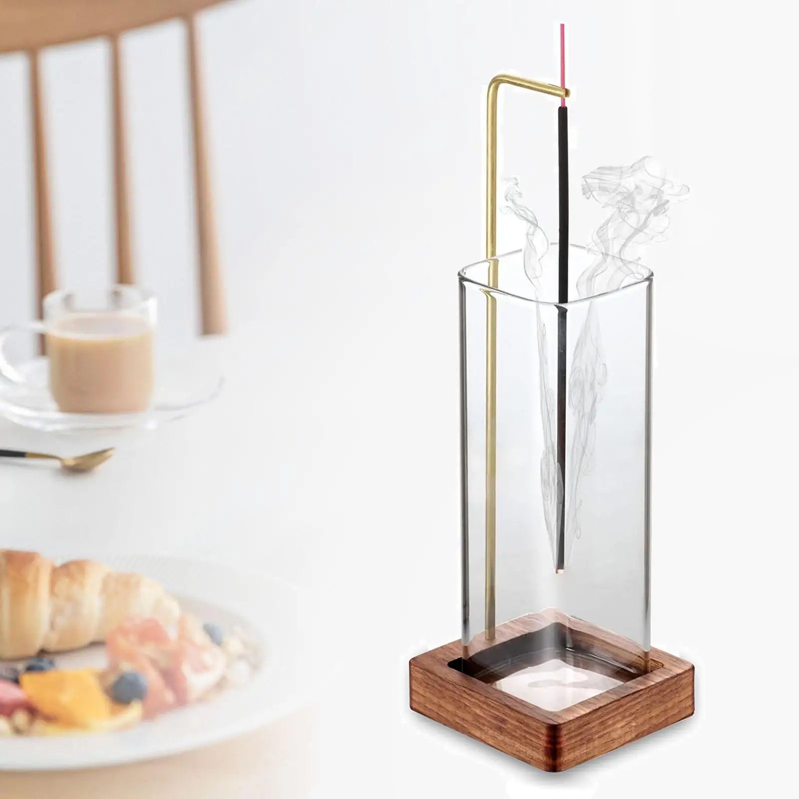 Incense Holder Aromatherapy Stand Upside Down Wooden  for Sticks with Glass Collector Anti Ash Flying Censer Home Decor