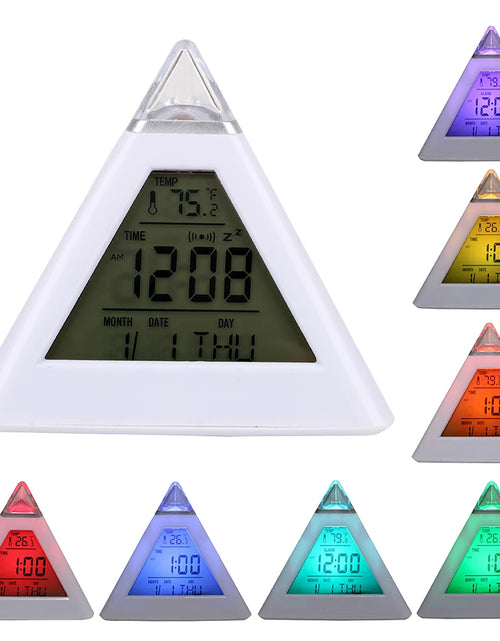 Load image into Gallery viewer, Triangle Pyramid Colorful Backlight Change Clock Perpetual Calendar Thermometer Digital Alarm Clock
