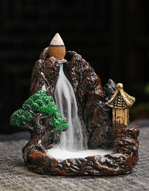 Load image into Gallery viewer, Creative High Mountain Flowing Resin Back Flow Incense Holder Waterfall Incense Burner Home Indoor Decor Aromatherapy Ornament
