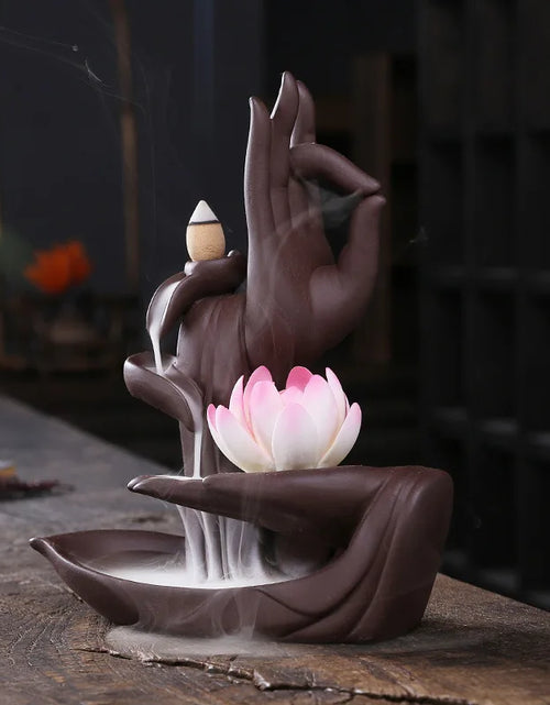 Load image into Gallery viewer, 1pc, Lotus Waterfall Incense Holder Ceramic Handicrafts, Aromatherapy for Home Decor, Office, Yoga, Relaxation (Without Incense）
