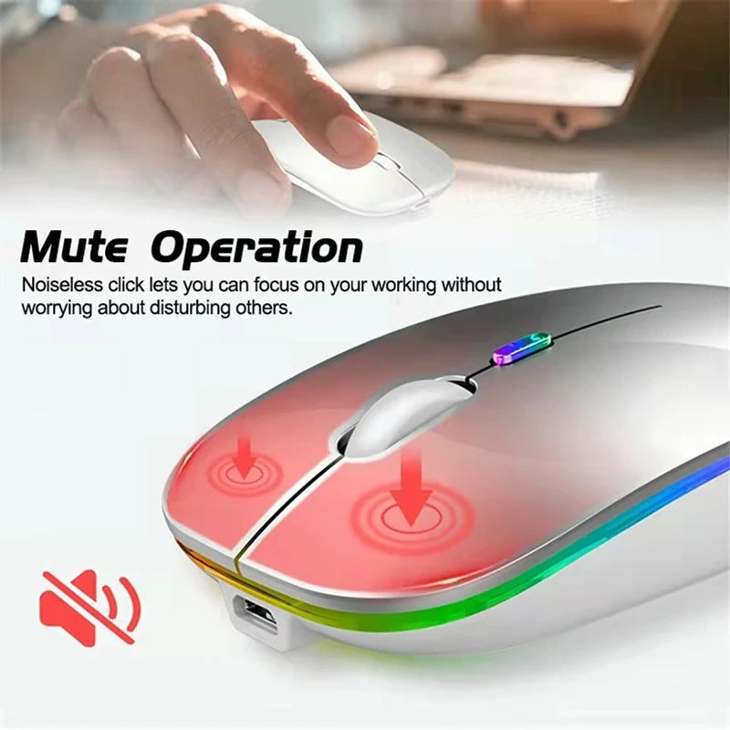 LED Wireless Mouse USB Rechargeable Bluetooth-compatible RGB Mouse Silent Ergonomic Mouse With Backlight For Laptop PC ipad