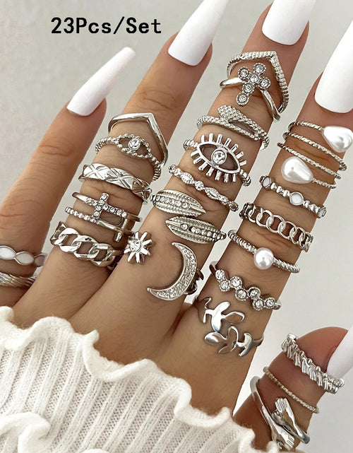 Load image into Gallery viewer, 23Pcs Trendy Simple Knuckle Rings Set For Women Crystal Star Moon Eye Wave Ring Female Fashion Party Jewelry Accessories
