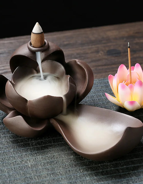 Load image into Gallery viewer, 1pc Creative Purple Clay Waterfall Backflow Incense Burner Lotus Zen Home Decor Incense Stick Holder Ceramic Censer Handicrafts
