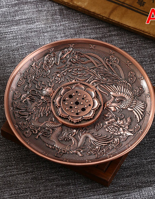 Load image into Gallery viewer, Retro Incense Holder Metal Dragon And Phoenix Lotus Incense Burners For Incense Sticks Cone Censer Plate Buddhism Home Decor
