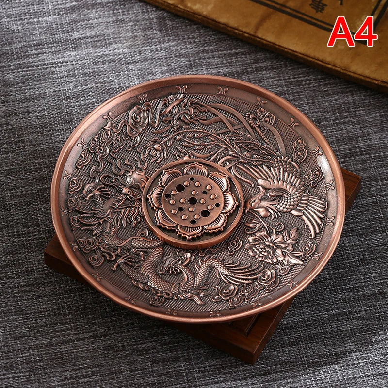 Retro Incense Holder Metal Dragon And Phoenix Lotus Incense Burners For Incense Sticks Cone Censer Plate Buddhism Home Decor