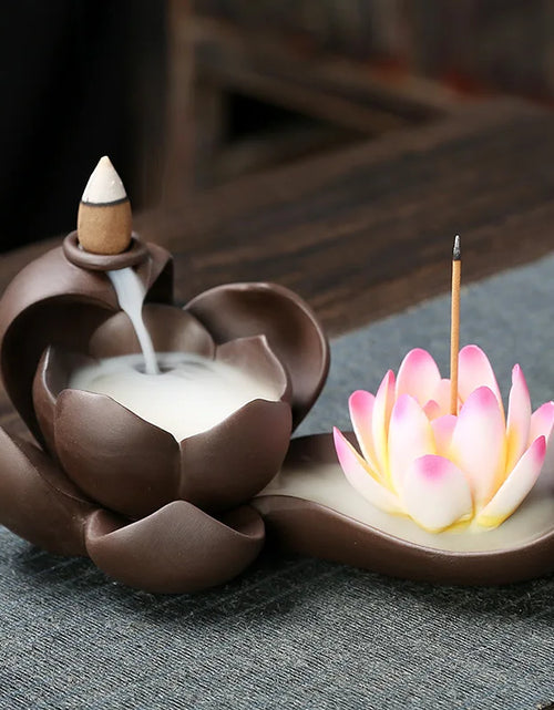 Load image into Gallery viewer, 1pc Creative Purple Clay Waterfall Backflow Incense Burner Lotus Zen Home Decor Incense Stick Holder Ceramic Censer Handicrafts
