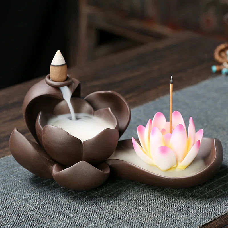 1pc Creative Purple Clay Waterfall Backflow Incense Burner Lotus Zen Home Decor Incense Stick Holder Ceramic Censer Handicrafts