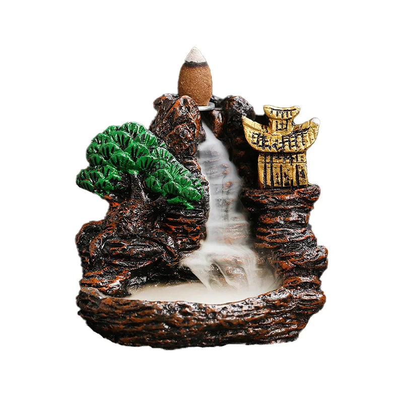 Creative High Mountain Flowing Resin Back Flow Incense Holder Waterfall Incense Burner Home Indoor Decor Aromatherapy Ornament