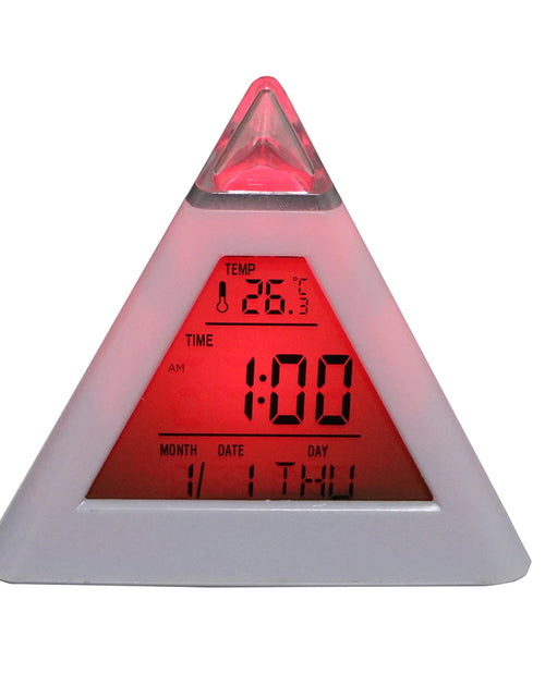 Load image into Gallery viewer, Triangle Pyramid Colorful Backlight Change Clock Perpetual Calendar Thermometer Digital Alarm Clock
