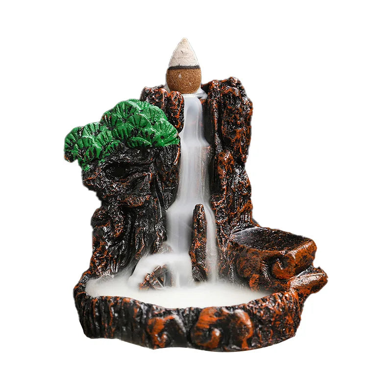 Creative High Mountain Flowing Resin Back Flow Incense Holder Waterfall Incense Burner Home Indoor Decor Aromatherapy Ornament