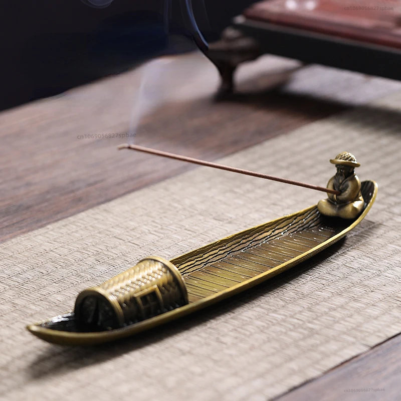 Creative Incense Holder Incense Holder Boat Old Men Fishing Japanese Style Incense Stick Burner Aromatherapy Ornament Home Decor