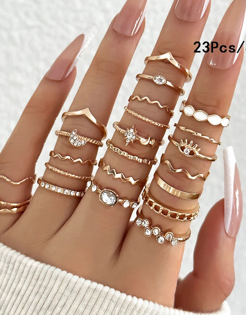 Load image into Gallery viewer, 23Pcs Trendy Simple Knuckle Rings Set For Women Crystal Star Moon Eye Wave Ring Female Fashion Party Jewelry Accessories
