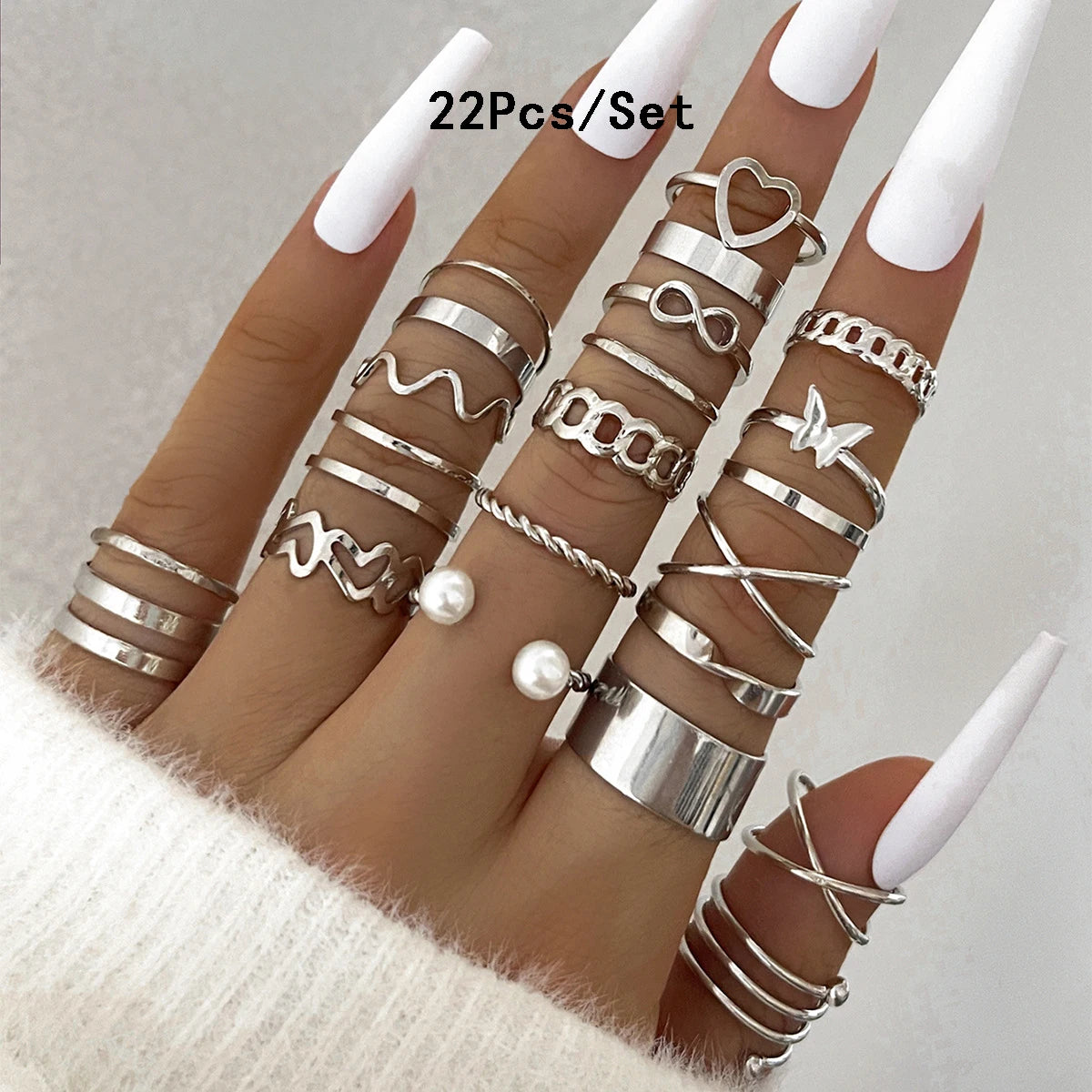 23Pcs Trendy Simple Knuckle Rings Set For Women Crystal Star Moon Eye Wave Ring Female Fashion Party Jewelry Accessories