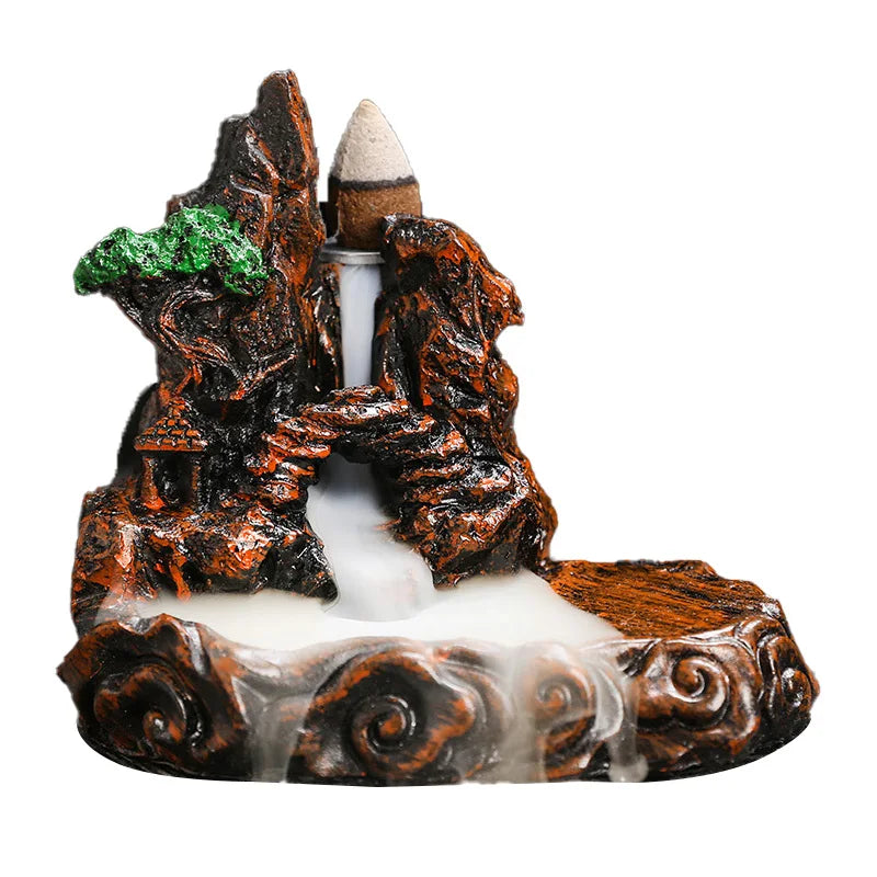 Creative High Mountain Flowing Resin Back Flow Incense Holder Waterfall Incense Burner Home Indoor Decor Aromatherapy Ornament